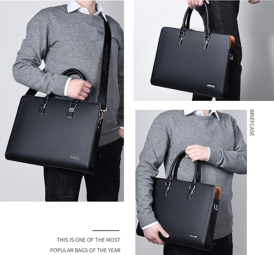 Genuine Leather Multi-Compartment Business Briefcase for Professionals