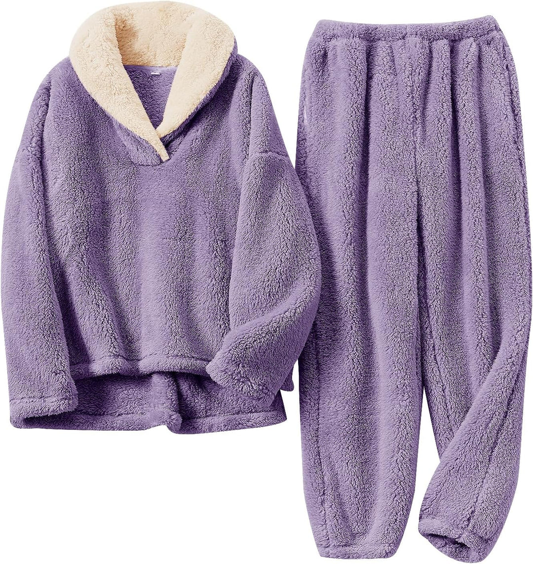 Fluffy Pyjama Set for Women - CozyPlush-Purple-S-The Livary