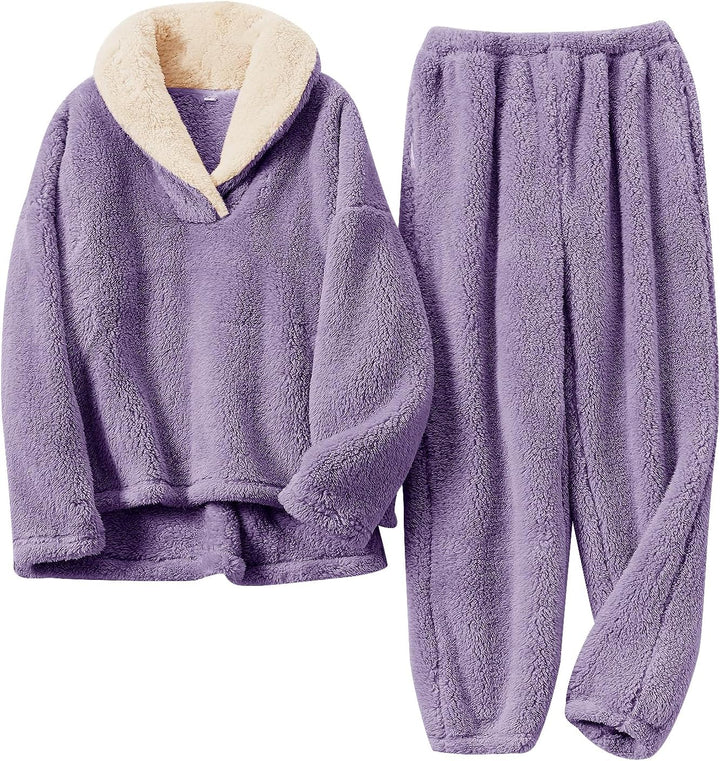 Fluffy Pyjama Set for Women - CozyPlush-Purple-S-The Livary