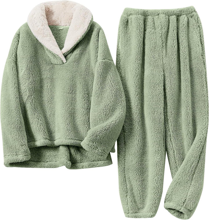 Fluffy Pyjama Set for Women - CozyPlush-Green-S-The Livary