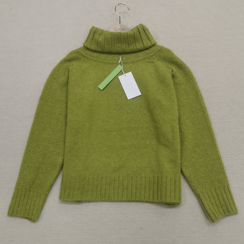 Grass Green Oversized Knitted Women's Turtleneck Sweater - Nora-S-The Livary