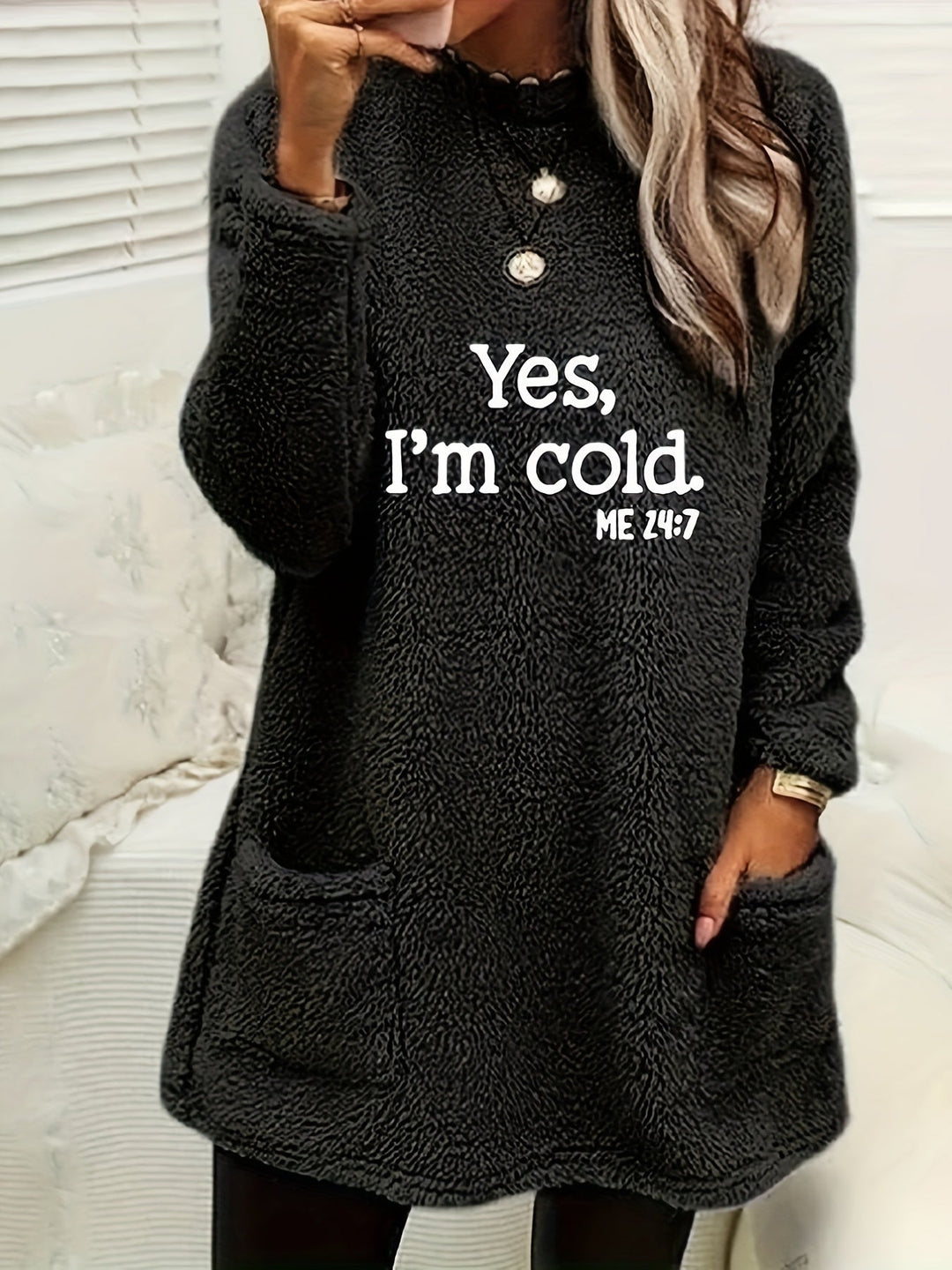 Comfortable Fleece Sweatshirt with Print - Luna-Black-S-The Livary