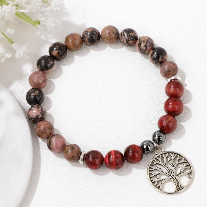 Natural Crystal Tree of Life Bracelet - Mila-Rhodonite and Rose Tiger's Eye-The Livary