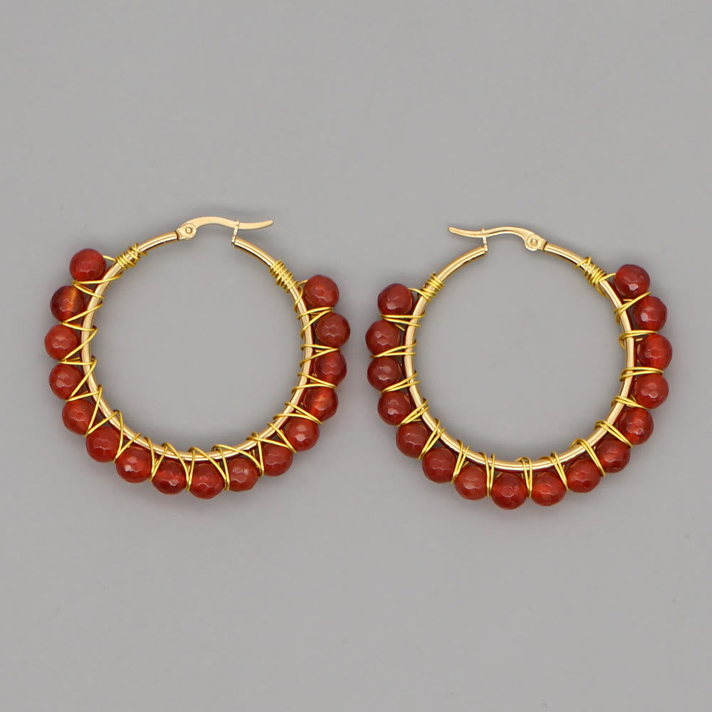Boho Natural Crystals Large Hoop Earrings - Sanne-Red quartz-The Livary