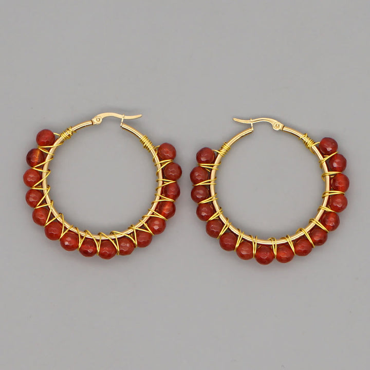 Boho Natural Crystals Large Hoop Earrings - Sanne-Red quartz-The Livary