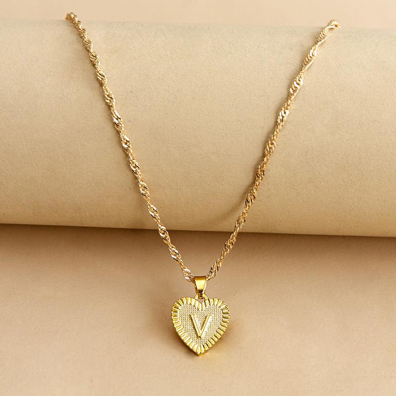 Gold Initial Heart Pendant Necklace - Amara-V-The Livary