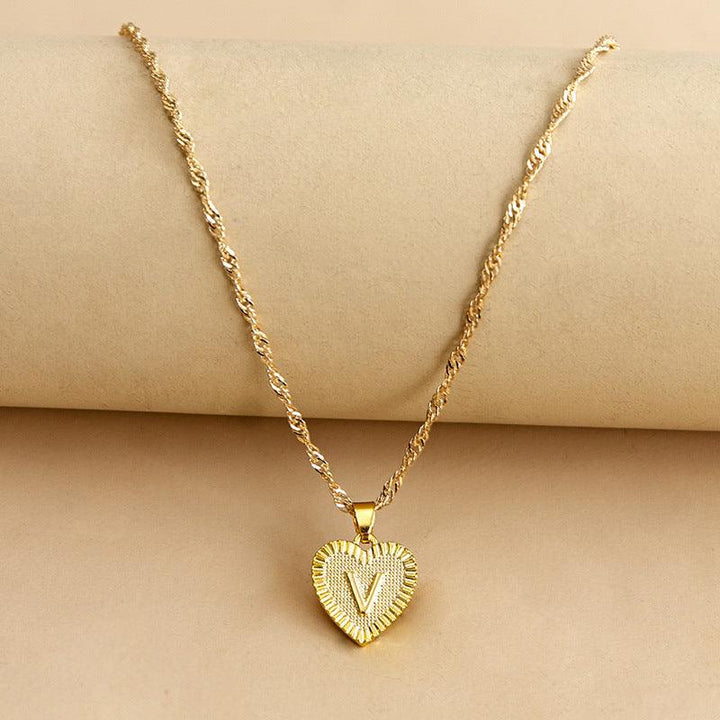 Gold Initial Heart Pendant Necklace - Amara-V-The Livary