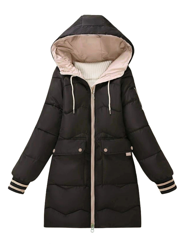 Warm Quilted Hoodie Jacket with Zip - Valencia-Black-S-The Livary