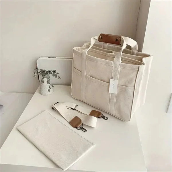 Canvas Tote Bag - UrbanGrace-Beige-The Livary