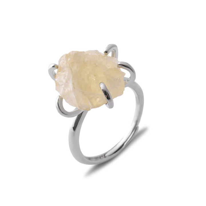 Six Claw Natural Crystal Adjustable Ring - Liora-Citrine-Gold-The Livary