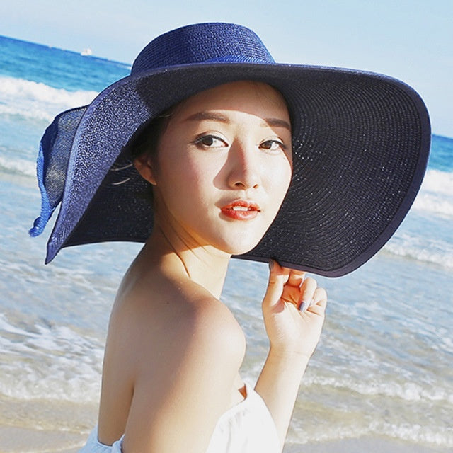 Ladies' straw hat with sun protection – Candy-Dark blue-The Livary