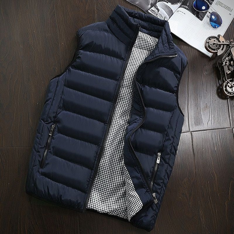Water-repellent & Padded Men's Gilet with Stand-up Collar - Henrik-Navy blue-S-The Livary