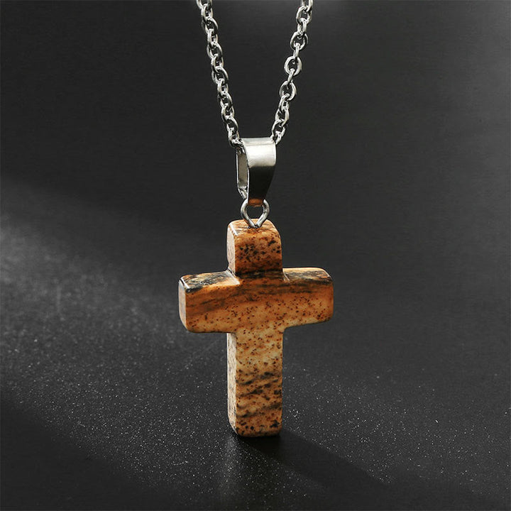 Necklace with Cross of Natural Gemstones - Seraphina-Jade-The Livary