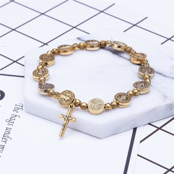 Gold and Silver Coloured Christian Cross Bracelet - Solana-Gold-The Livary