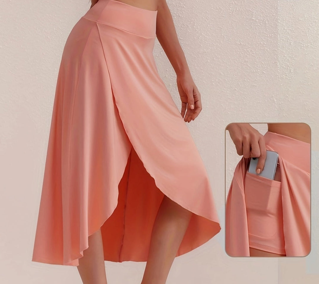 Sporty women's skirt with a high waistband & asymmetric cut – Alexia-Coral-S-The Livary