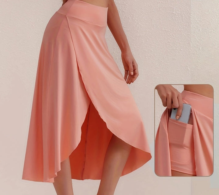 Sporty women's skirt with a high waistband & asymmetric cut – Alexia-Coral-S-The Livary