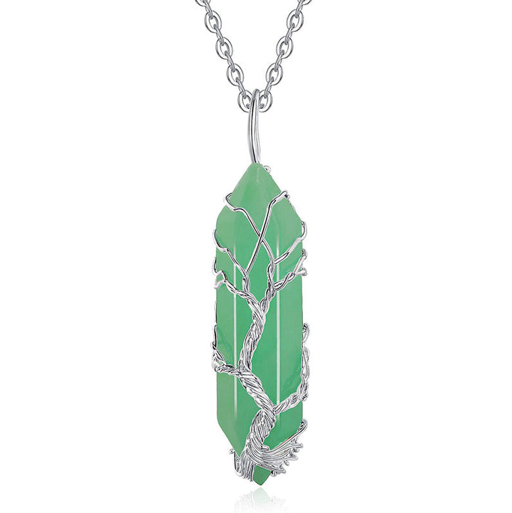 Stylish Crystal with Tree of Life Gemstone Necklace - Elara-Green Aventurine-The Livary