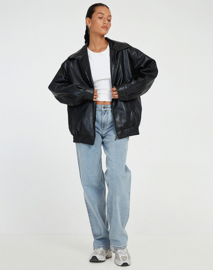 Oversized Loose Leather Women's Jacket – Yara-Black-XS-The Livary