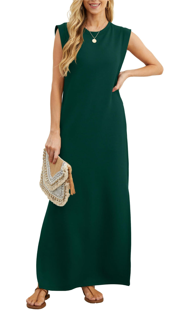Airy maxi dress with pockets for women – Romy-Dark green-S-The Livary