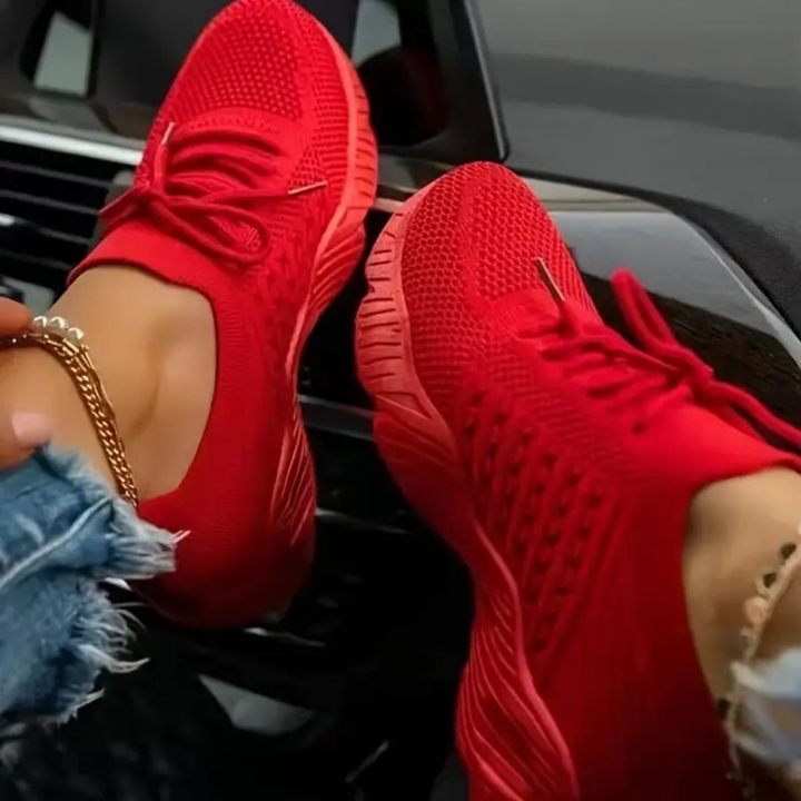 Air-permeable women's chunky sneakers with lacing – Saphira-Red-3-The Livary