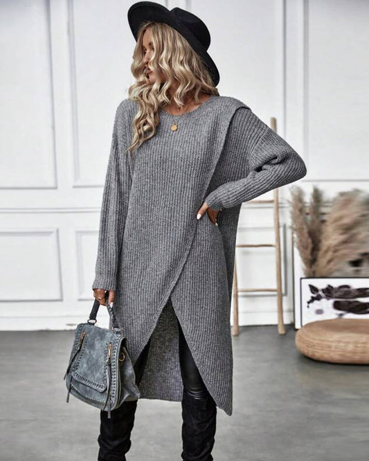 Stylish Plain Sweater Dress - Lina-Gray-S-The Livary