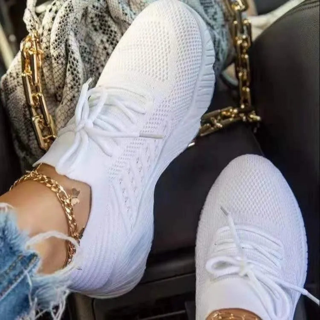 Air-permeable women's chunky sneakers with lacing – Saphira-White-3-The Livary