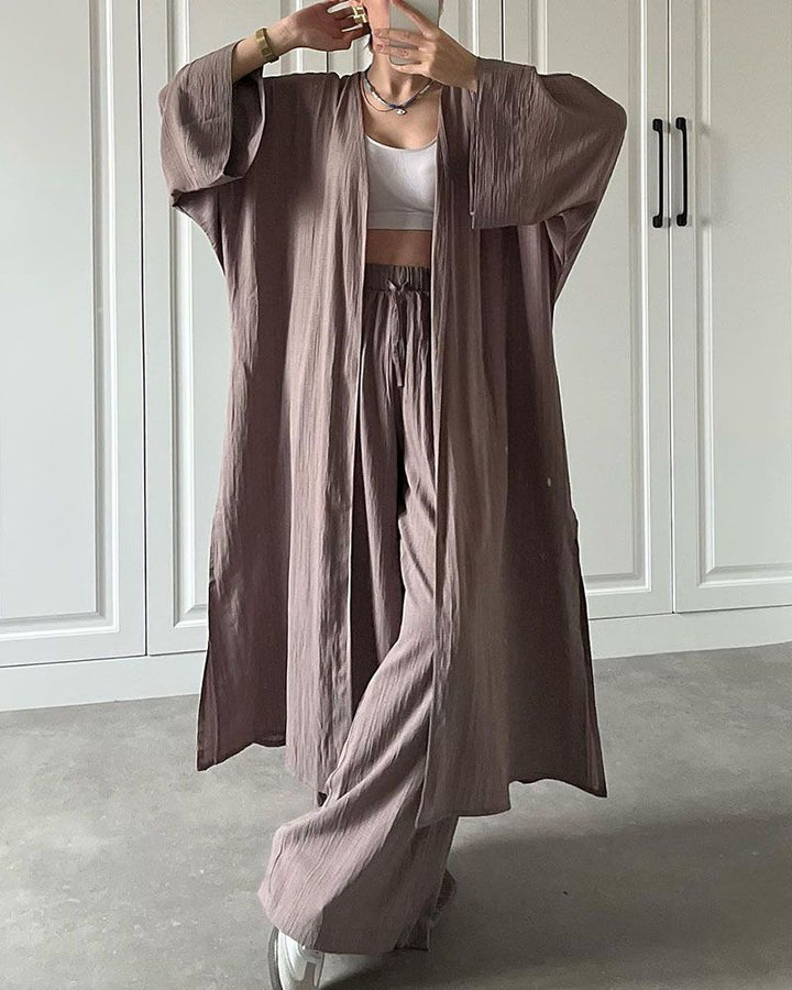 Casual two-piece set for women with vest and trousers – Thalia-Coffee-S-The Livary