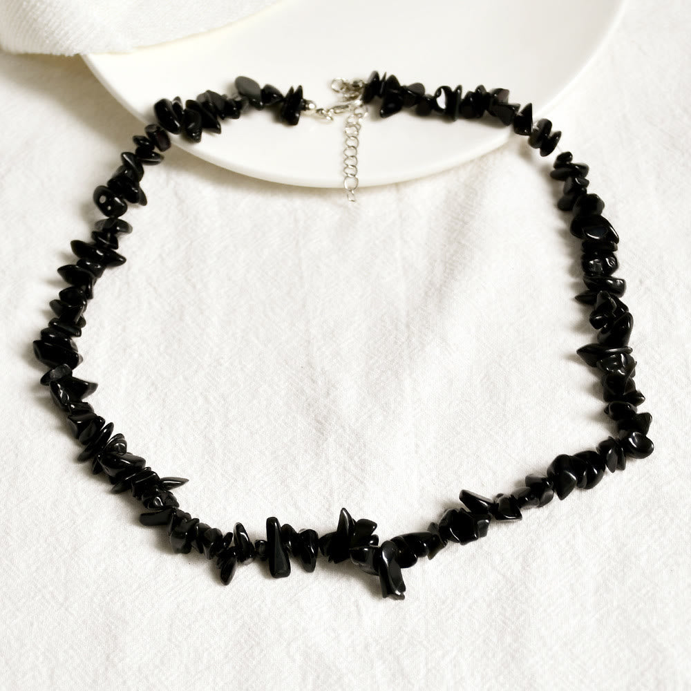 Stylishly Shaped Polished Crystal Necklace - Lina-Obsidian-The Livary