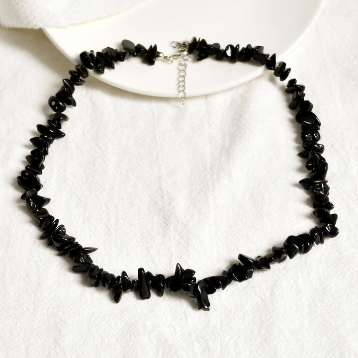 Stylishly Shaped Polished Crystal Necklace - Lina-Obsidian-The Livary
