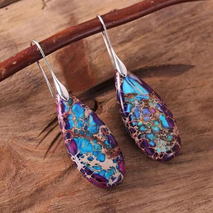 Droplet-shaped Emperor Stone Earrings - Amara-Purple-The Livary