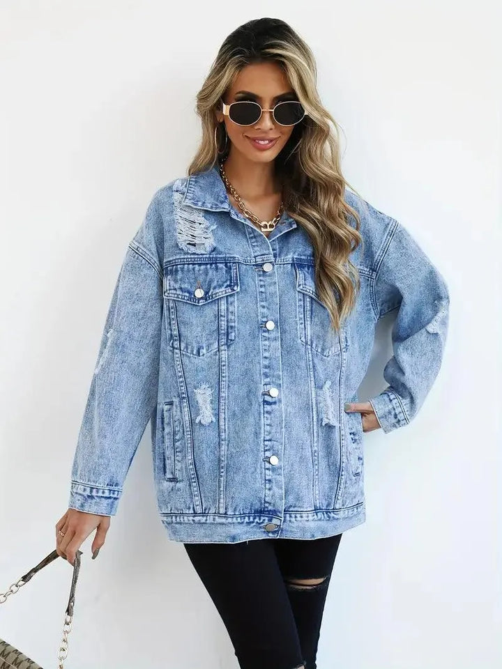 Waterproof & Lined Oversized Women's Denim Jacket with Hood – Talia-Blue-S-The Livary