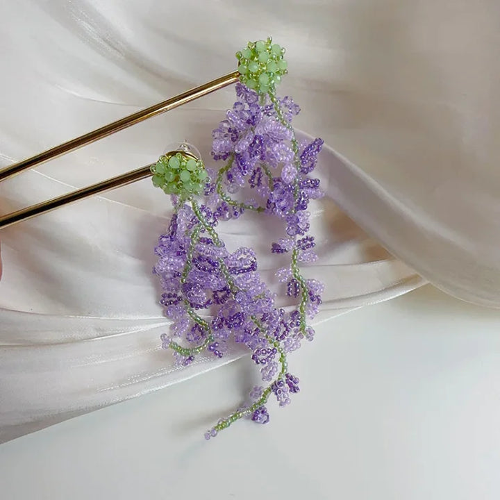 Wisteria Cluster Earrings with Forest Theme - Aurelia-The Livary