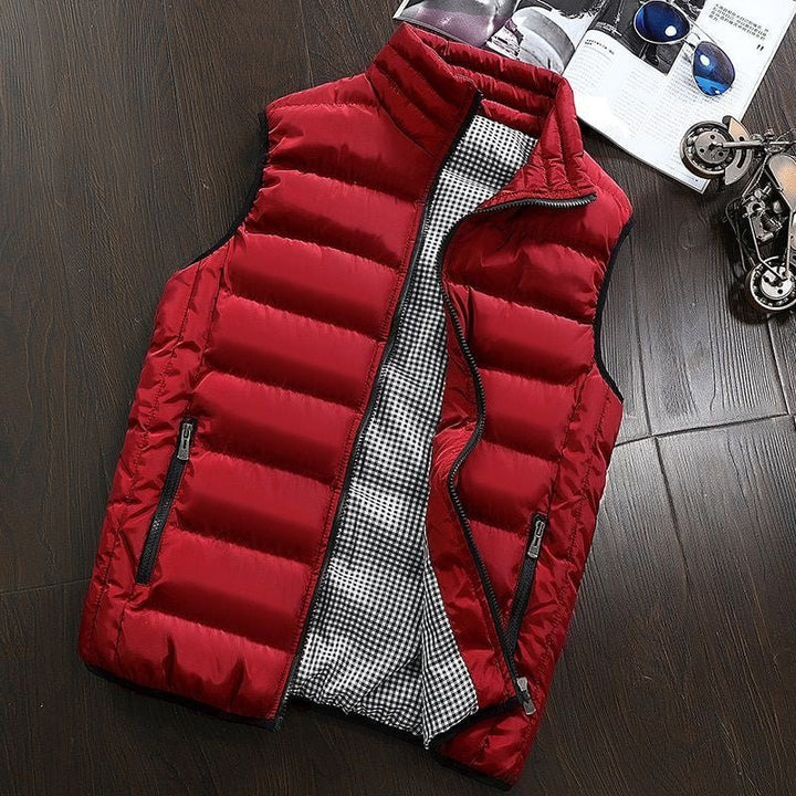 Water-repellent & Padded Men's Gilet with Stand-up Collar - Henrik-Dark red-S-The Livary