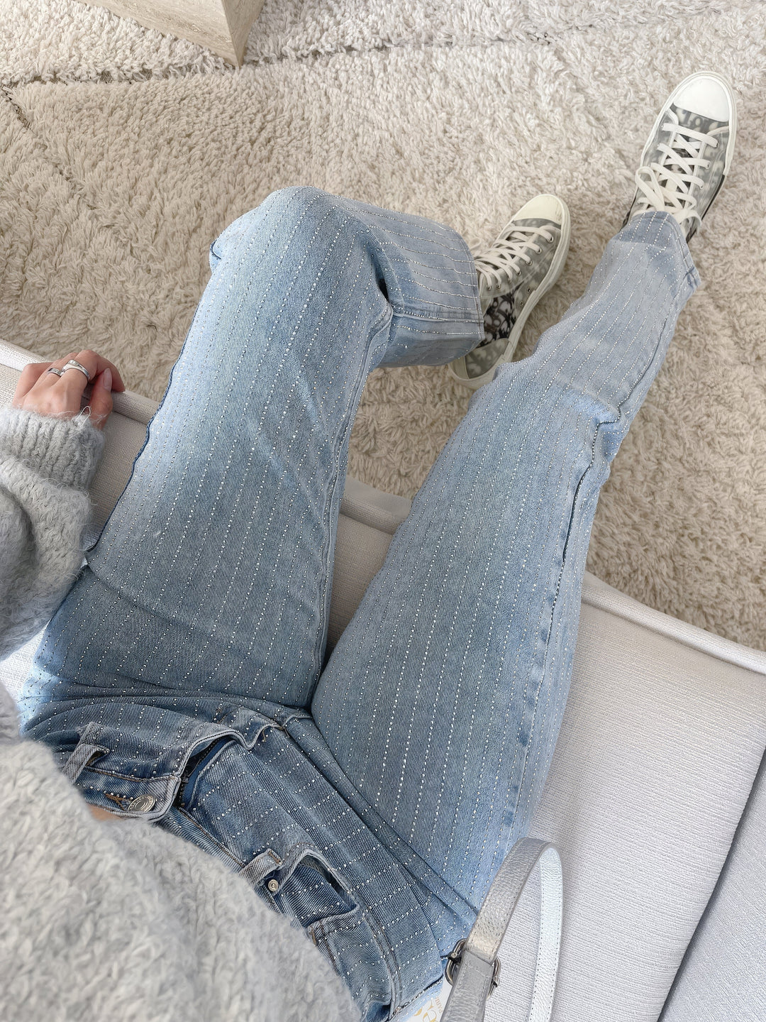 Glitter Ladies Jeans - Luminara-S-Light Blue Striped-The Livary