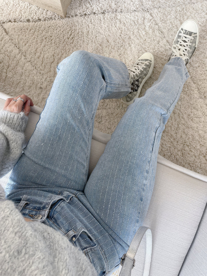 Glitter Ladies Jeans - Luminara-S-Light Blue Striped-The Livary