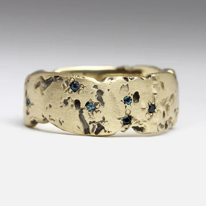 Vintage Gold Ring with Blue Inlaid Crystal - Aurielle-6-The Livary