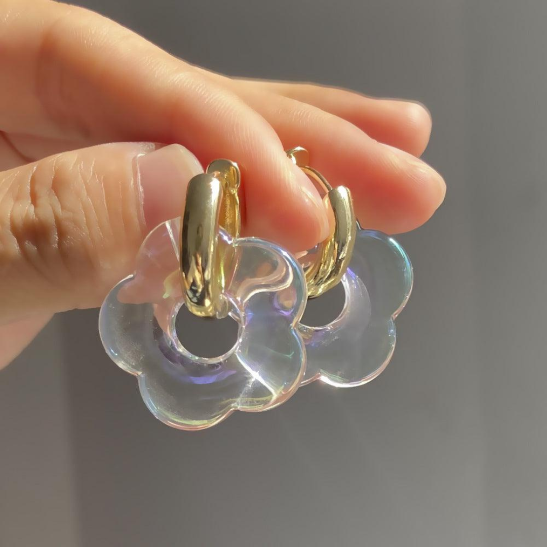 Gold Plated Flower Earrings - Valeria-Transparent-The Livary