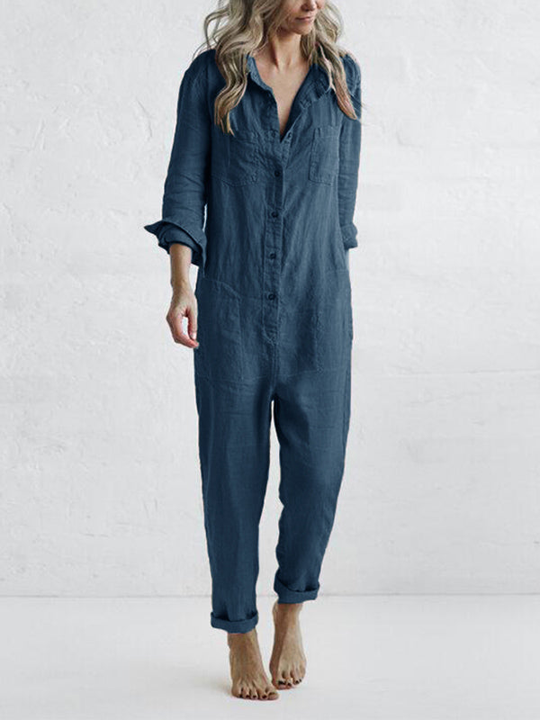 Casual Jumpsuit – Liv | 100% Cotton, With Handy Pockets-Blue-S-The Livary