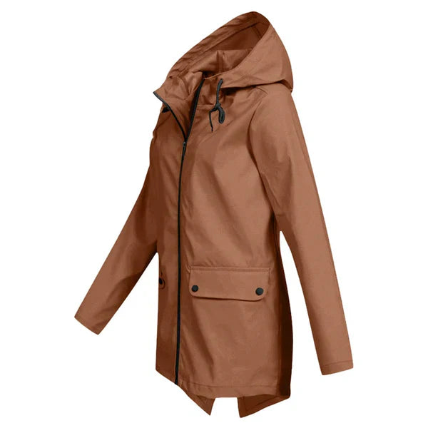 Trendy Women's Rain Jacket with Hood - Liora-Beige-S-The Livary