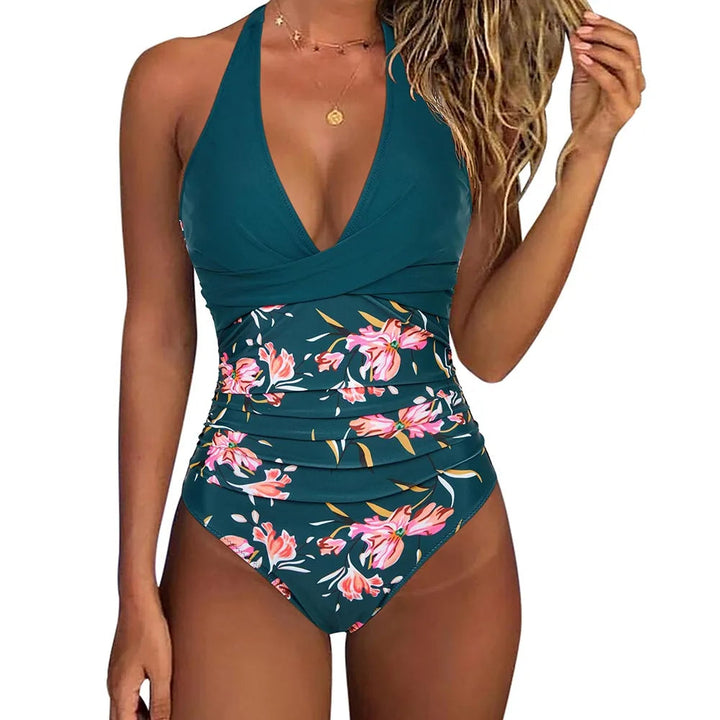 Stylish Swimsuit with V-Neck - Aria-Deep green-S-The Livary