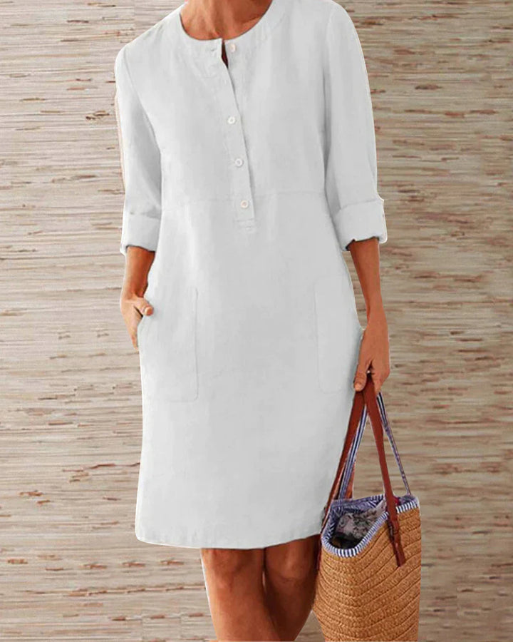 Elegant summer dress with button placket – Allegra-White-S-The Livary