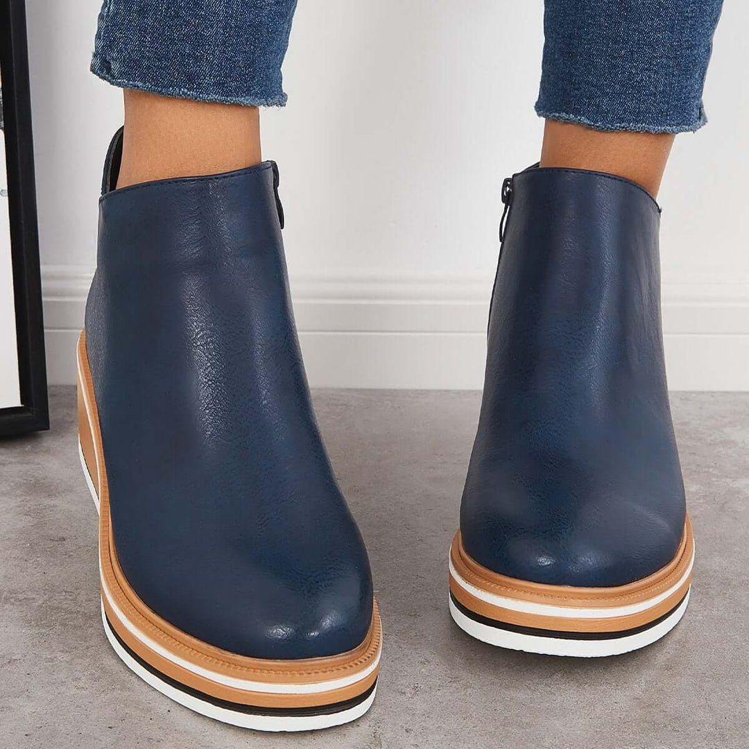 Trendy Ladies Ankle Boots with Zip and Platform - Alessia-Blue-4.5-The Livary