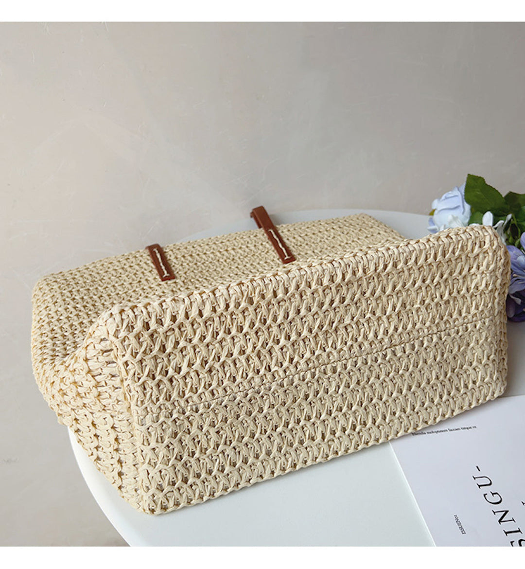 Rattan Woven Bag with Leather Straps - SummerBreeze Tote-Brown-The Livary