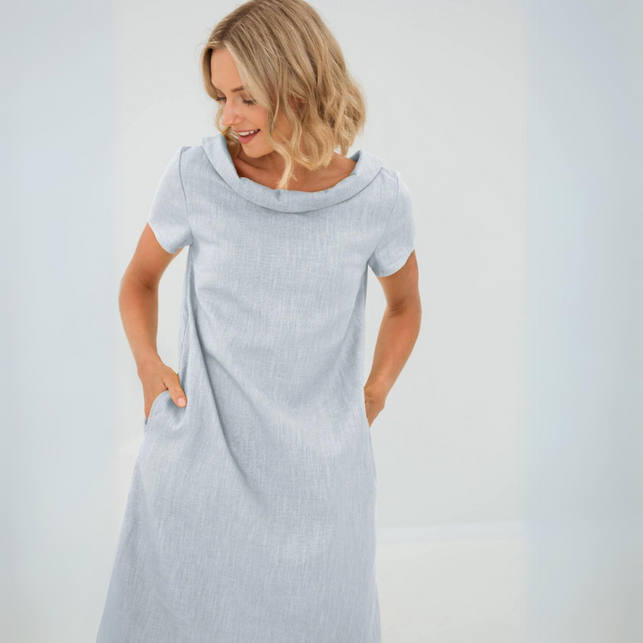 Stylish ladies' summer dress made from a linen-cotton blend - LinaLuft-Baby blue-XS-The Livary