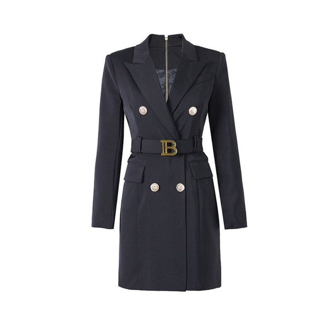 Stylish Plain Blazer Dress - Celeste-Black-S-The Livary