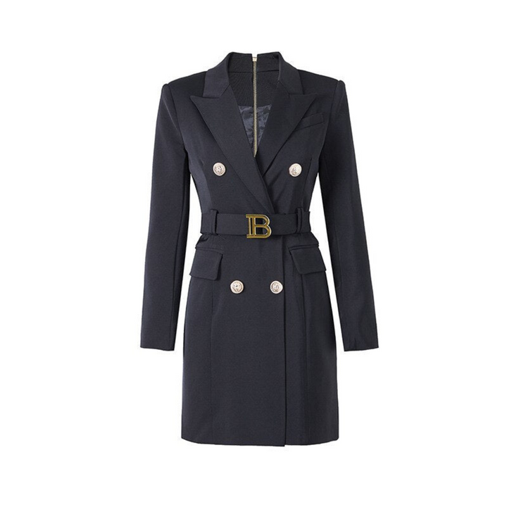 Stylish Plain Blazer Dress - Celeste-Black-S-The Livary