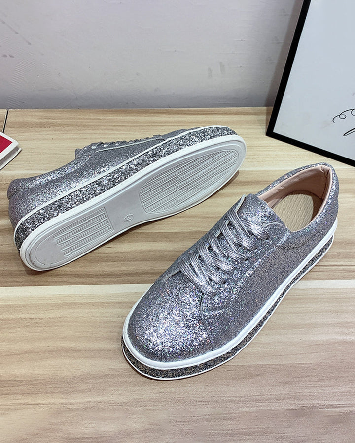Stylish Platform Glitter Ladies Sneakers - Sienna-Silver-2.5-The Livary
