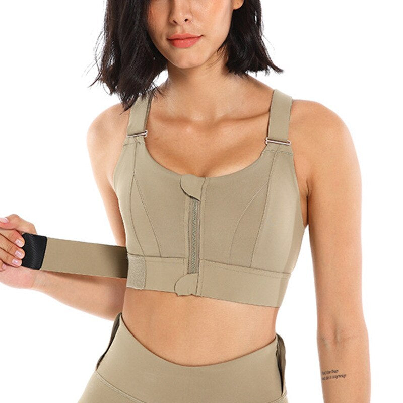 Sports bra with zip & back support – buy 1, get 1 free – Livia-Plant red-S-The Livary