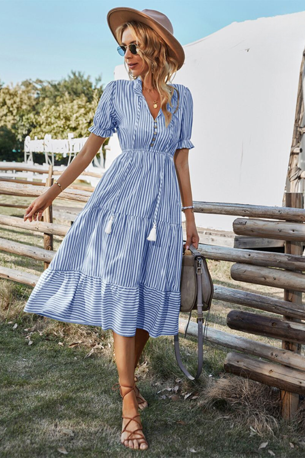 Striped summer midi dress – Amira-Blue-S-The Livary