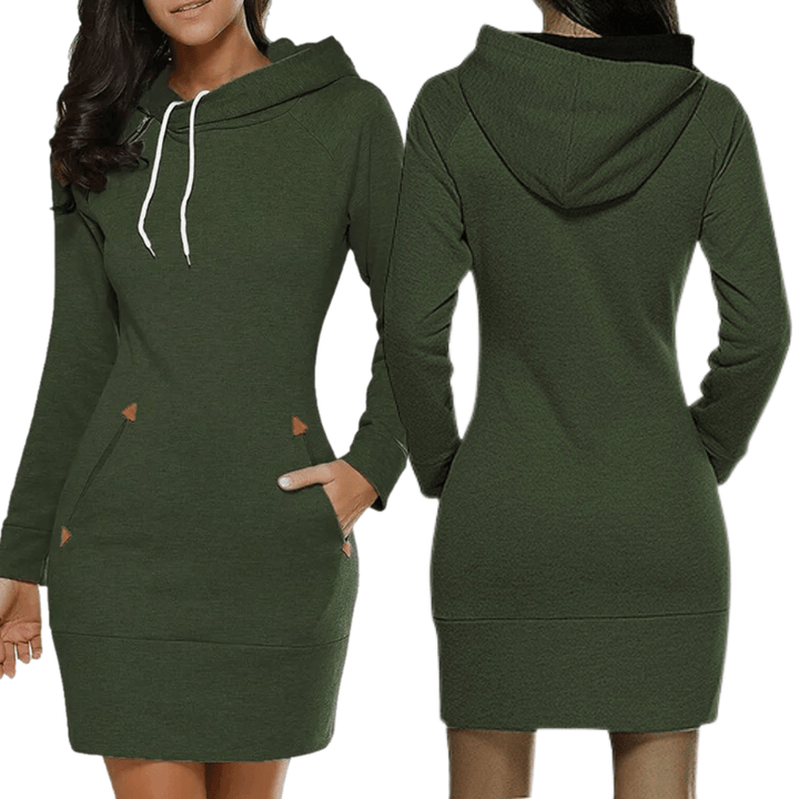 Hooded sweatshirt dress with pockets – Isabella-Black-S-The Livary